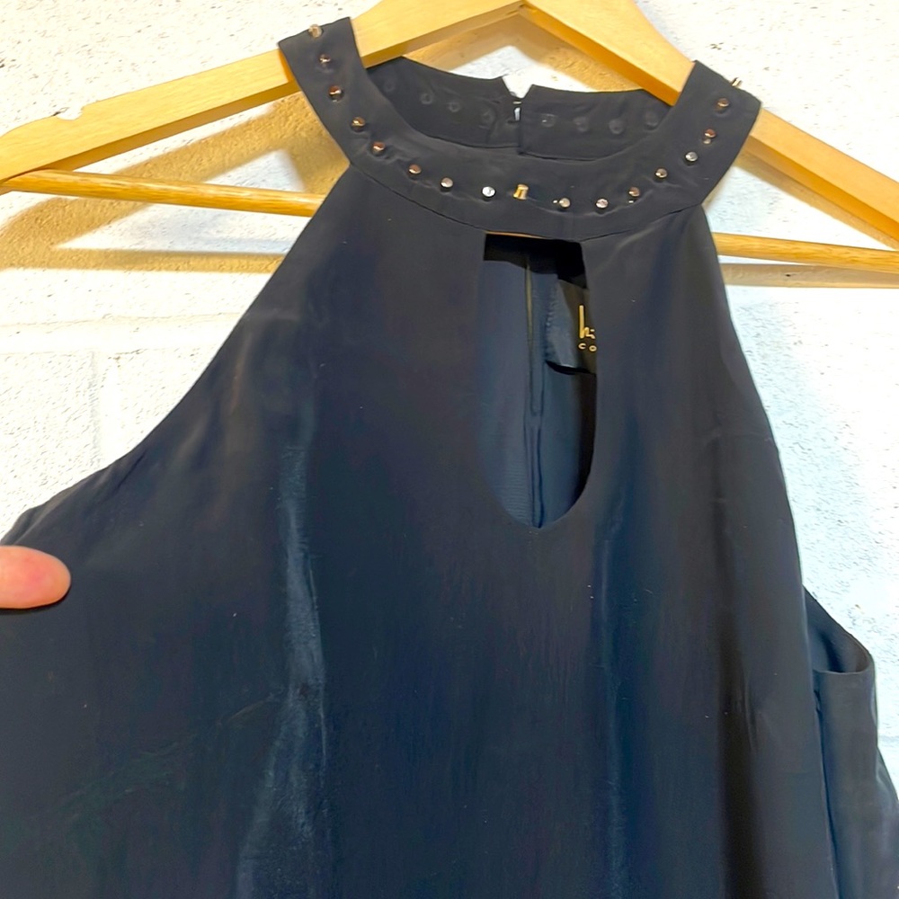 NWT black silk halter studded choker high neck sleeveless top Nicole Miller
